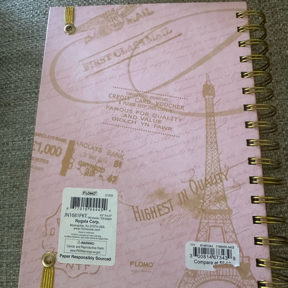 Paris Themed Pink & Gold 320 page Notebook with Papyrus Pink & Gold Pen Set - Picture 16 of 16